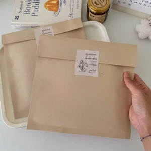 Grocery Paper Bags Customize Print Disposable Kraft Recyclable Grease Proof Paper Square Bottom SOS Bag With Sticker