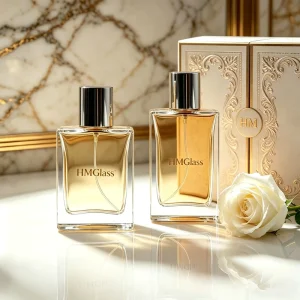 HANMING HH 203 50ml 100ml Rectangle Perfume Glass Bottles Custom Lids Silk Screen Printing Gift Box Packaging