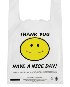 HDPE Heavy Duty Thank You Smile Food Grade Plastic Vest Bags Custom Logo Silk Screen Printing for Supermarket Takeaway Packaging