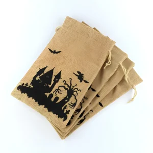 Halloween Promotion Jute Dust Bag Drawstring Linen Packaging Bag