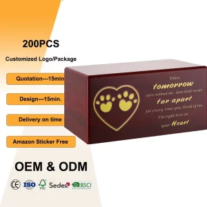 Handcrafted Wooden Pet Cremation Urn Personalized Heart Shaped Printing Wooden Memorial Keepsake Box for Dog Cat Ashes Burial