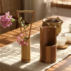 Handmade Bamboo Vase Creative Chinese style Retro Bamboo Tube Flower Vessel Home Decoration Ornament Flower Arranger