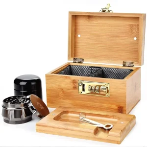 Handmade Custom Accessories Kit with Bamboo Box and Lock Wooden Stash Box