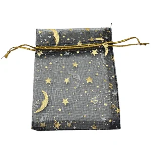 Handmade Custom Pattern 7*9cm Star Organza Pouches Drawstring Silk Screen Printed Hot Stamped Soft Gauze Sweets Snacks Gift