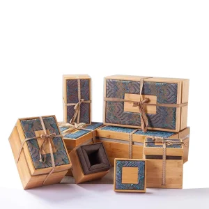 Handmade No Paint Environmental Protection Wooden Bamboo Box With Tied Ribbon Bamboo Packaging Boxes