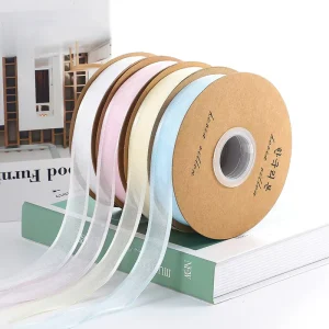 Hanfan Wide edge Snow Gauze Organza Ribbon Floral Solid Soft Color Webbing Eco friendly Polyester nylon Roll Diy Materials