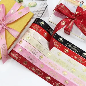 Happy Birthday Ribbon Gift Cake Box Printed Packaging Ribbon Accept Custom Decorations Satin Ribbons for DIY Gift Wrapping