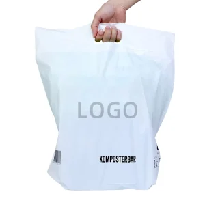 Heavy Duty Compostable PLA Bioplastic Shopping Bag Die Cut Handle Waterproof Food Safe Eco Friendly Shoes Supermarket Use