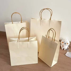 Heavy Duty Custom Kraft Paper Bags with Handles Eco Friendly Take away bags for Grocery & Retail