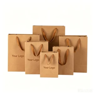 Heavy Duty Fancy Eco Friendly Kraft Packaging Paper Bag Twisted Paper Rope for Gift Retail Apparel Packaging Screen Printed