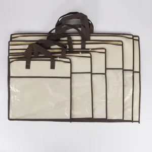 Heavy duty Moving Storage Zipper Bag with Clear Window Pillow Transparent Hand Bag Non Woven Pillow Dust Storage Bag