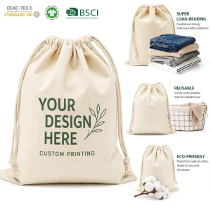 Heavyweight Thick Cotton Fabric Bag Customized Reusable Eco Friendly Shopping Travel Gift Gym Sport Dust Cotton Drawstring Bag