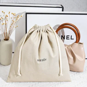 Herringbone Drawstring Dust Pouch for Handbag Socks Underwear Custom Logo Herringbone Drawstring Bag