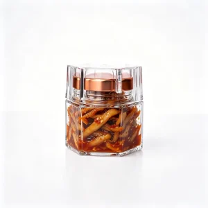 Hexagonal Glass Jar with Double Layer Acrylic Outer Cover Food Packaging Jar