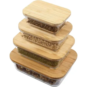 High Borosilicate Eco Friendly Bamboo Wooden Lids Food Storage Containers Fruit Storage Container Glass Lunch Box for Outdoor