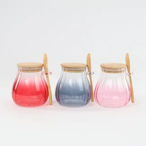 High Borosilicate Food-Grade Round Glass Jars OEM Color Gradient Bamboo Lid Spoon Cookies Black Seasonings Honey Tea Grains