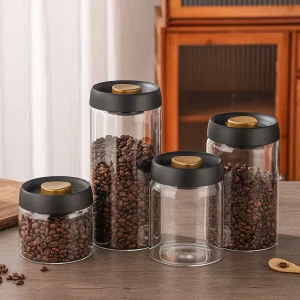 High Borosilicate Glass Food-Grade Storage Jar for Coffee Bean Storage 500ml-1800ml Vacuum Sealed Dishwasher Safe Modern Design