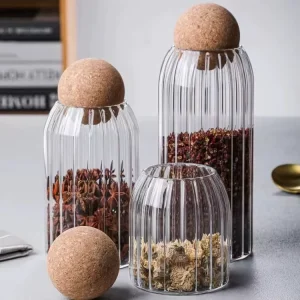 High Borosilicate Glass Heat Resistant Cork Sealed Jar for Tea Flower Fruit Coffee Bean Display and Household Storage