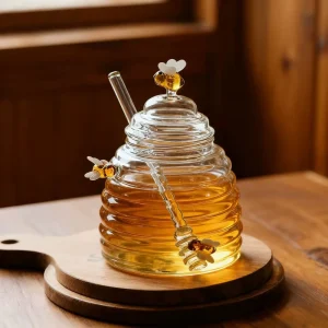 High Borosilicate Glass Honey Jar with Lid Stirring Rod Eco friendly for Kitchen Food Storage Jam Bottle