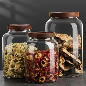 High Borosilicate Glass Jars with Bamboo Lid Food Grade Kitchen Organizer Sealed Storage Jar for Grains Cereals Dried