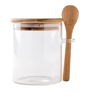 High Borosilicate Glass Sealed Jar with Bamboo Lid Round Multi Use Food Grade Storage for Seasoning Candy & Tea Packaging