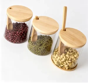 High Borosilicate Glass Square Jars with Bamboo Cap and Silk Screen Printing for Cream Lotion Essential Oil & Shampoo Storage