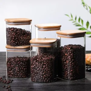 High Borosilicate Round Glass Jars with Bamboo Screw Lid for Kitchen 200ml/300ml Snack Seasoning Storage Sealed Tea Container