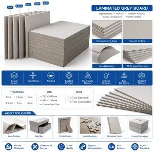 High Density Rigid Grey Chipboard 1200gsm 1500gsm 2mm 2.5mm Anti Curl Board Sheet for Luxury Gift Box Wrapping