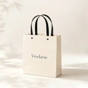 High End Custom Brand Paper Bag With Black Ribbon Handles Luxury Packaging Bag for Beauty Shop Garment Store