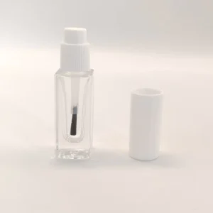 High End Square Glass Bottle Glossy Transparent Flat Nail Polish Oil Bottle Cap Brush Silk Screen Printed 12ml Customized Size