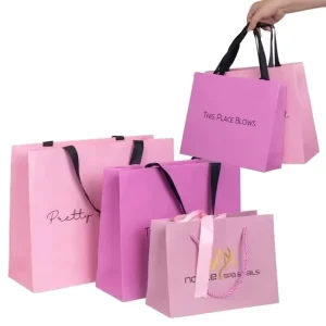 High Quality Colorful Kraft Paper Bags Luxury Wedding Jewellery Gift Packaging Shopping Paper Bag with Luxury Ribbon Handle