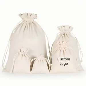 High Quality Custom Logo Organic Cotton Muslin Double Shopping Storage Canvas Drawstring Pouch Dust Bag