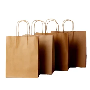 High Quality ECO friendly Custom Kraft Paper Shopping Bags Flexo Printing Ribbon Recyclable Free Sample Different Promotion