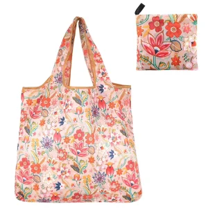 High Quality Large Capacity Reusable Polyester Boutique Foldable Shopping Bags with Logo and Shoulder Strap