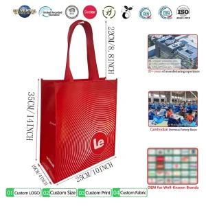 High Quality Non-Woven Fabric Bag Factory Custom Reusable Red Non Woven Striped Shopping Bags With LOGO for Business&Shopping