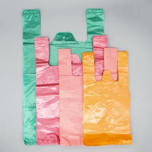 High Quality Recyclable HDPE Plastic Embossed T Shirt Bag Blue Supermarket Use Shopping Bags