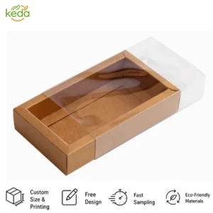 High Quality Recycled Paperboard Slide Drawer Gift Packaging Box with Gold Foil and Transparent Window