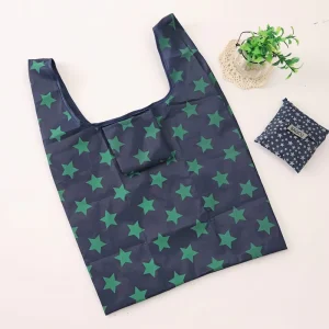 High Quality Reusable Custom Logo Print Recyclable Cartoon Eco Square Polyester Portable Shoulder Closure Folding Shopping Bags