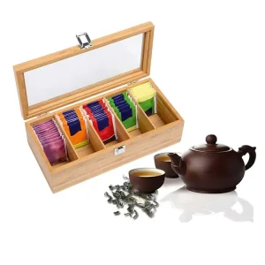 High Quality Reusable Eco Friendly Wooden Tea Storage Box Bamboo Spice Gift Glass Lid Boxes