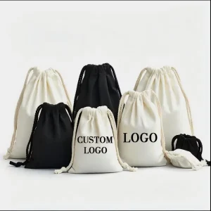 High Quality Small Medium Large Organic Cotton Canvas Gift Dust Drawstring Pouch Bags with Custom logo Printing