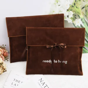 High Quality Velvet Suede Clothing Flap Envelope Dust Bag Custom Logo Printed Cosmetic Gift Packaging Envelope Suede Pouch