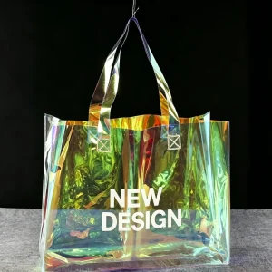 High Quality Waterproof PVC Fashion Shopper Shoulder Bag Jelly Holographic Transparent Tote Shopping Bag With Handle