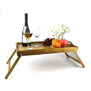 High Quality Wood Bamboo Bed Tray Table for Eating Foldable Breakfast with Folding Legs