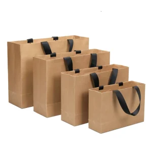 High Weight Capacity Recyclable Flat Bottom Kraft Paper Bags for Retail Shopping Craft Use Gravure Printed Twisted Handle