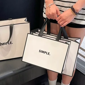 High end Eco Friendly Biodegradable Recyclable Coated Paper Classic Gift Bags Ribbon Cotton Rope Handles for Promotion
