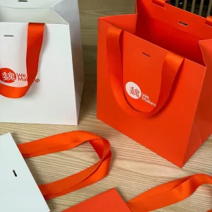 High end Light Luxury Customizable Gift Paper Bag for Enterprise Promotion Perfume Skincare Packaging Flocking Surface Ribbon