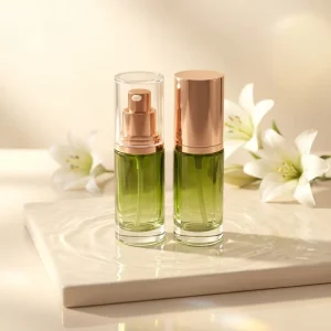 High quality Luxury Rose Gold Pump with Green Gradient Glass Bottle for Skincare Lotions Serum and Liquid Foundation 30ML