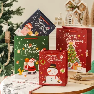 Holiday Theme Thickened Cartoon Paper Gift Bag Drawstring Handle Custom Logo Festive Cardboard Carrier Bag Retail