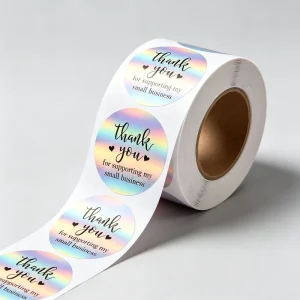 Holographic Iridescent Round Thank You Roll Stickers Rainbow Vinyl Small Business Package Sealing Labels