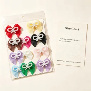 Holographic Solid Pearl Beaded Polyester Organza Bow Hair Clip Sock Decoration Kids Party Favor Wedding Gift Box Embellishment